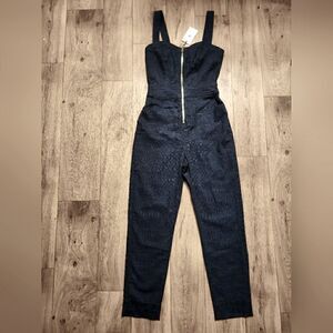 7 For All Mankind Denim Linen Blend Jumpsuit Dark Wash Size XS